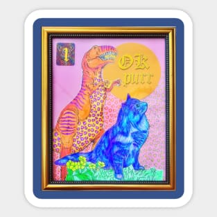 Rainbow Dinosaur Cat Coloring Book Collage Framed Art Ok Purr Y2K Design Sticker